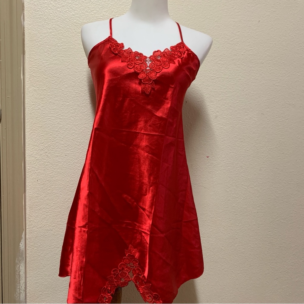 Red satin lingerie babydoll sleep dress sleep gown size medium